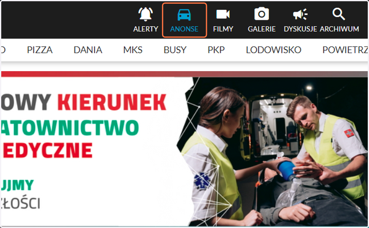 Kliknij na ikonę ANONSE