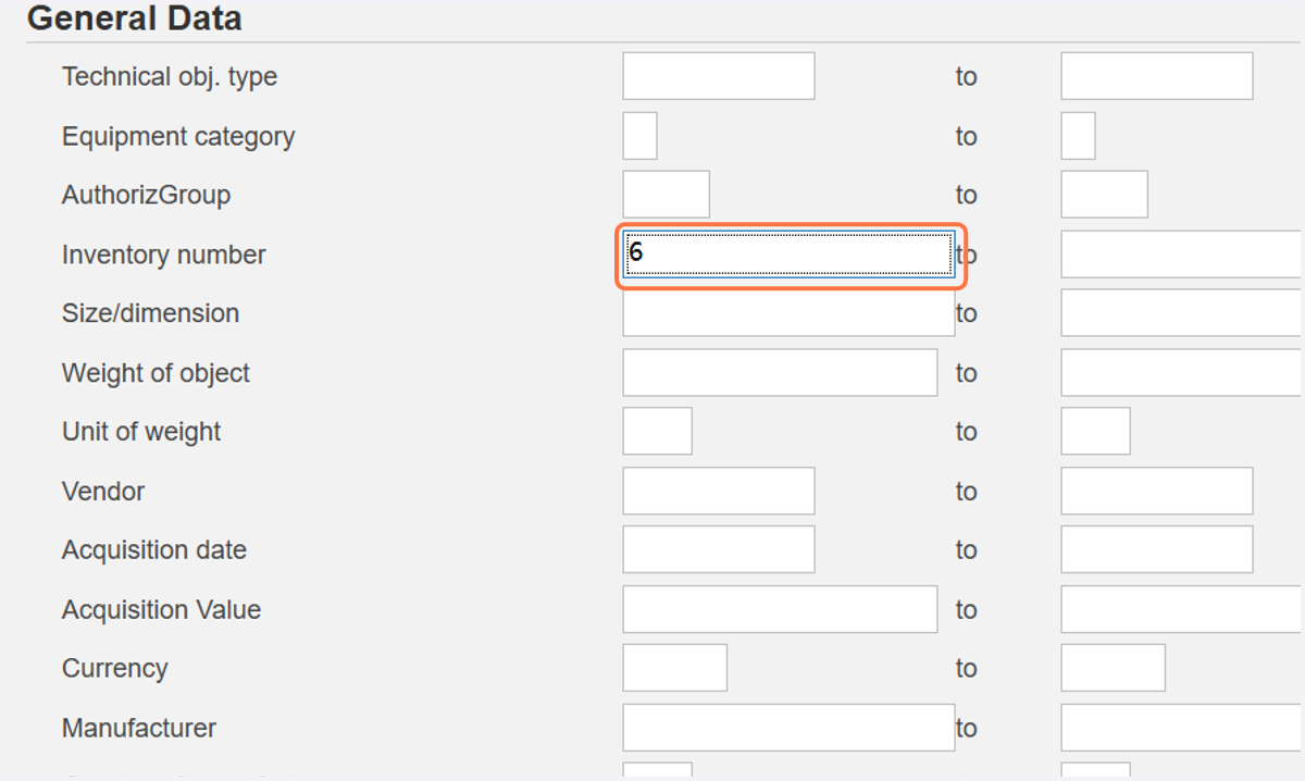 Type Inventory Number in the field under General Data.