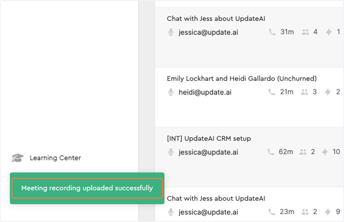 Check to see that the recording was uploaded successfully