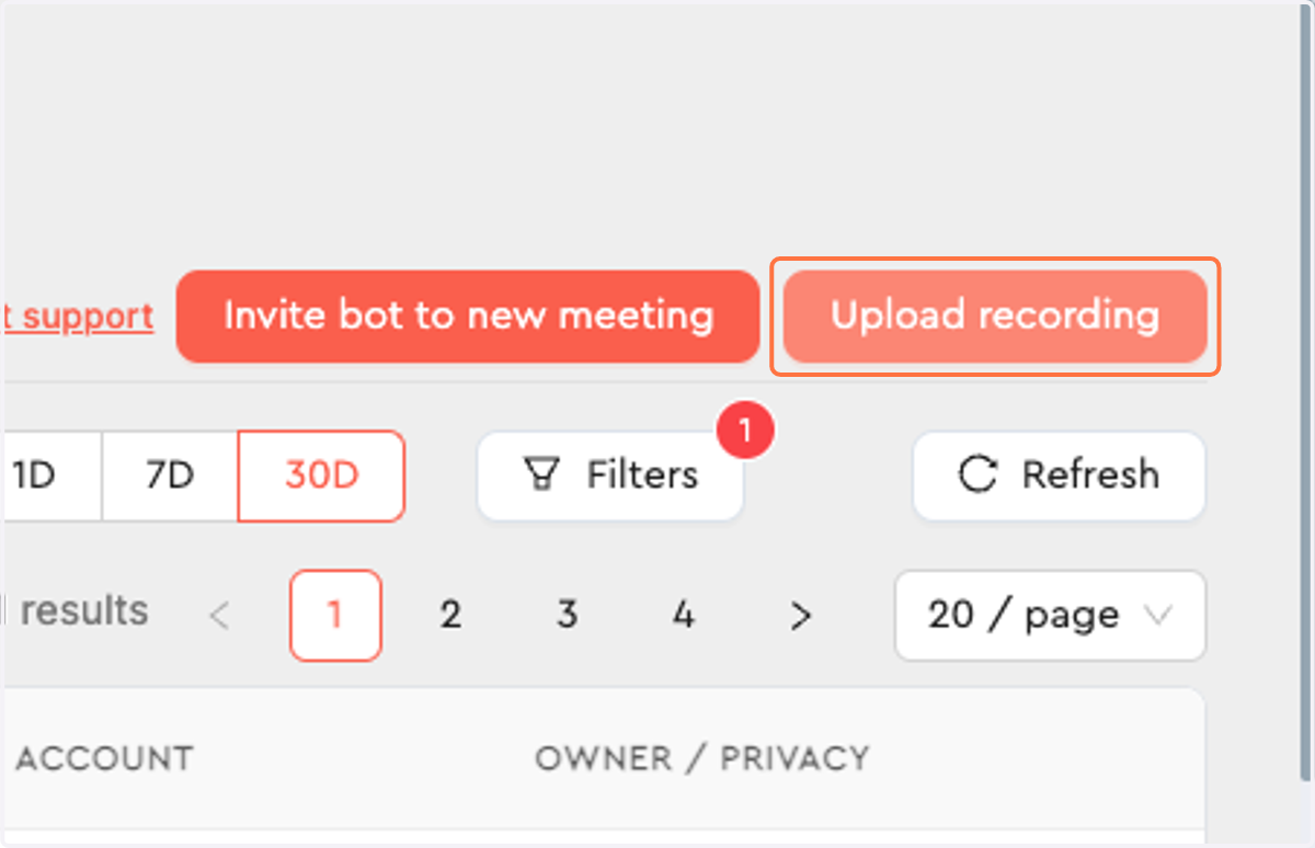 Click on Upload recording.
