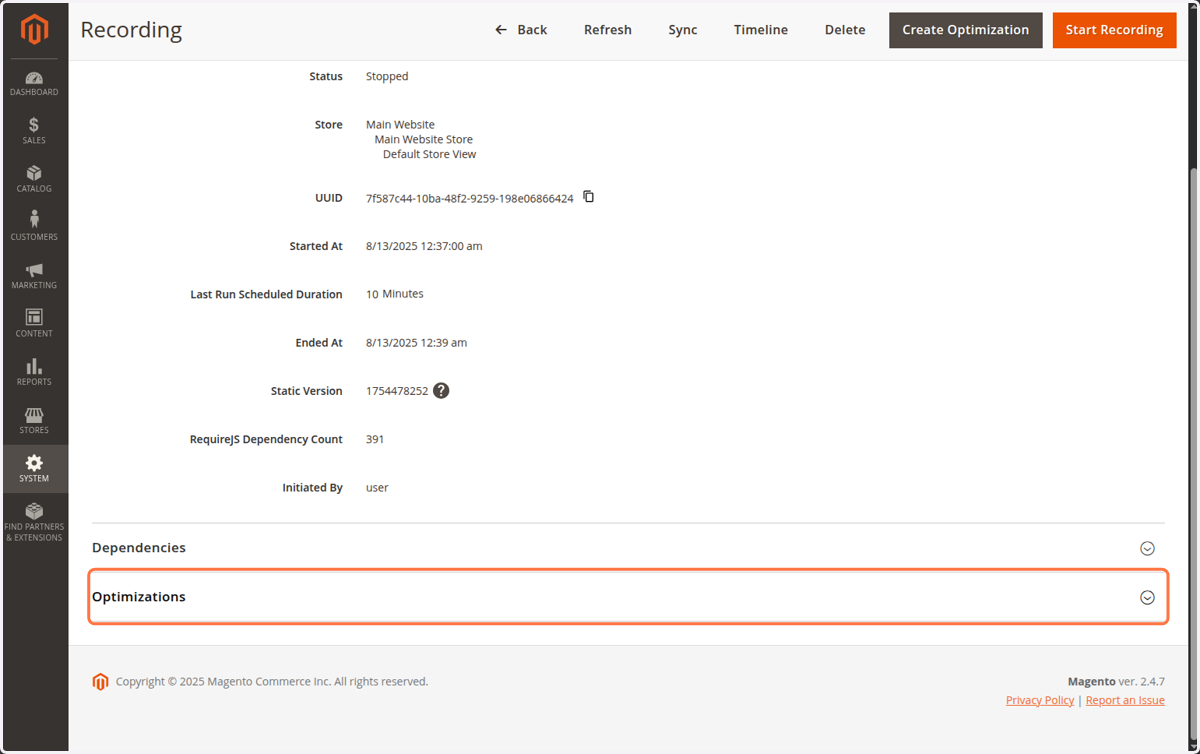 Click on Optimizations