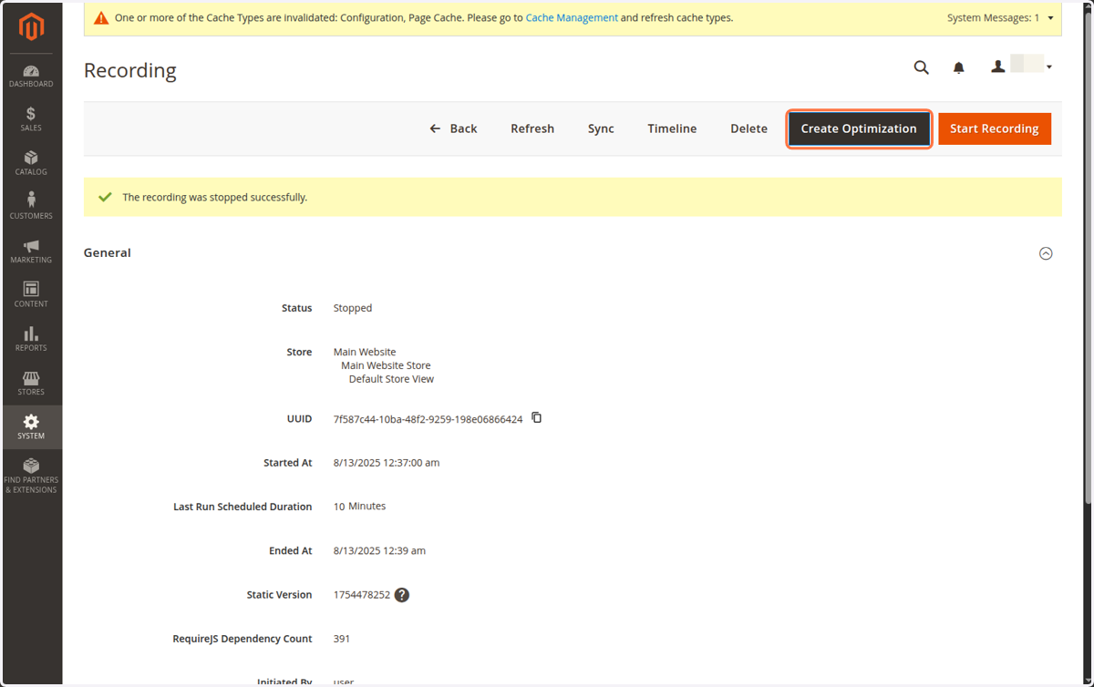 Click on Create Optimization