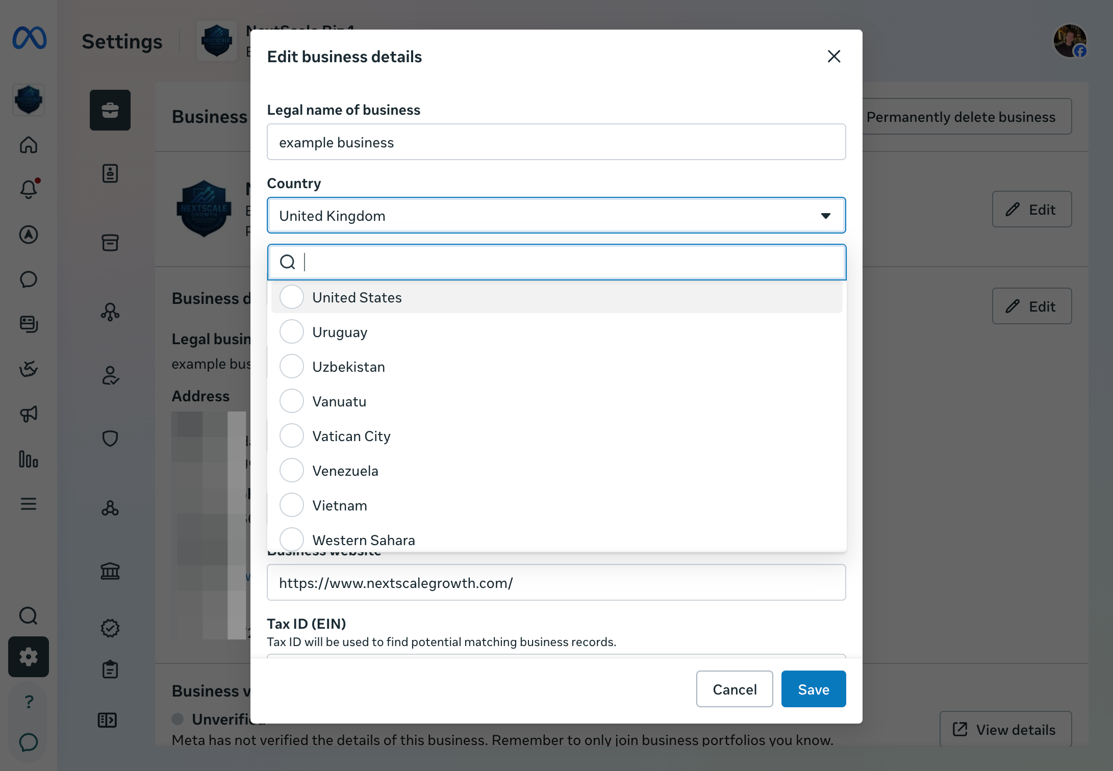 A. Click on Country B. Select Country