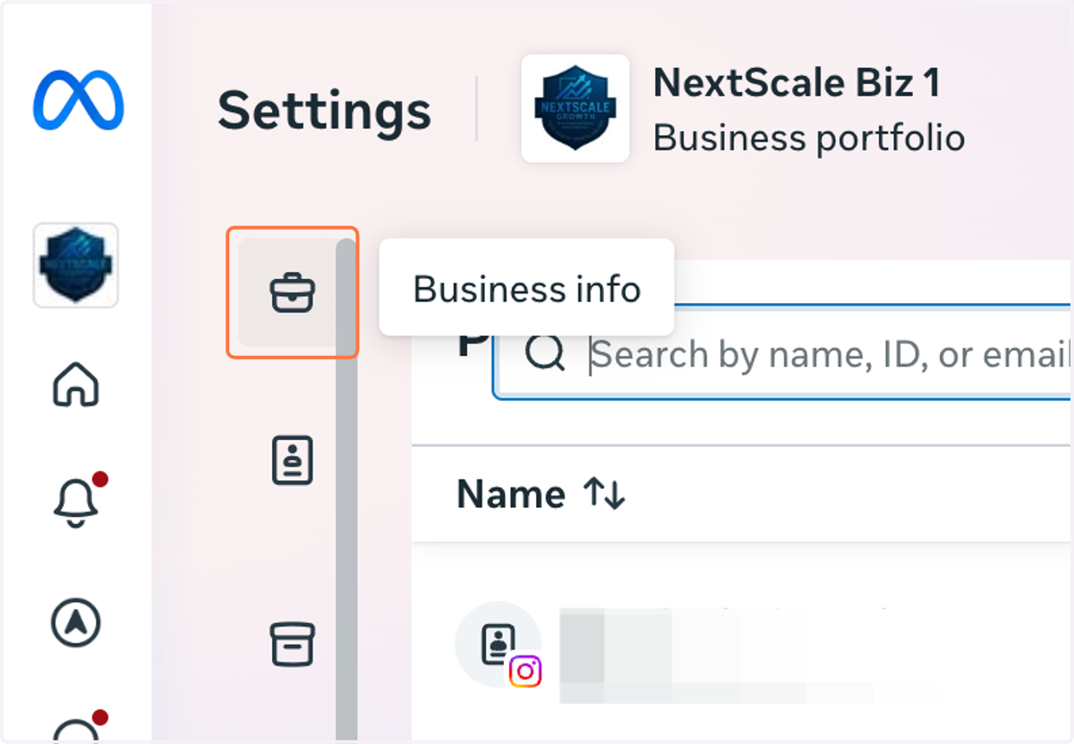 Click on Business info