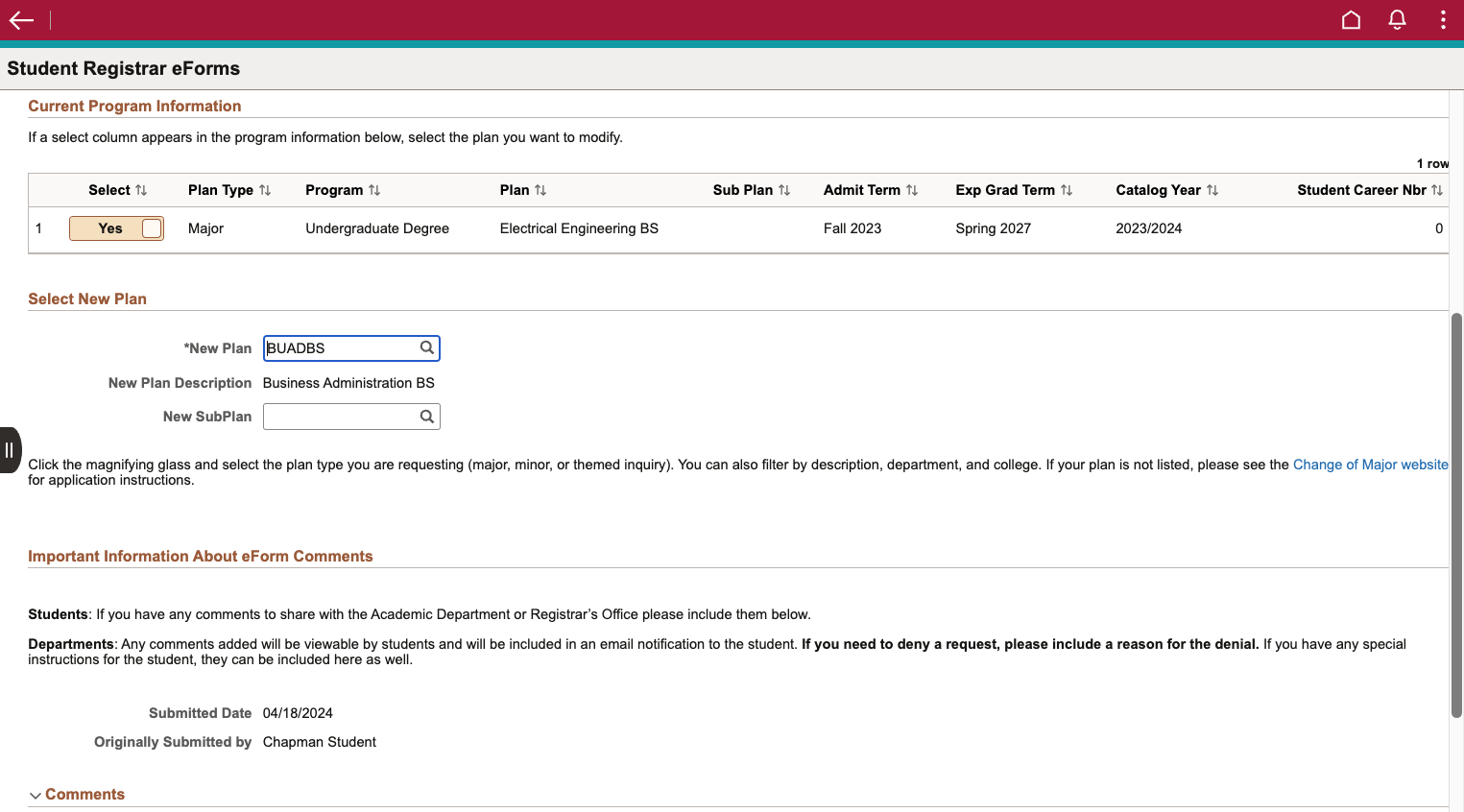 If applicable, you will need to add your selected sub-plan (area emphasis)