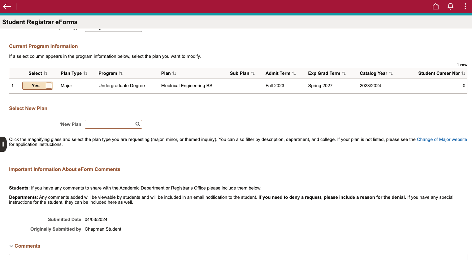 To search for your new major, click on the magnifying glass