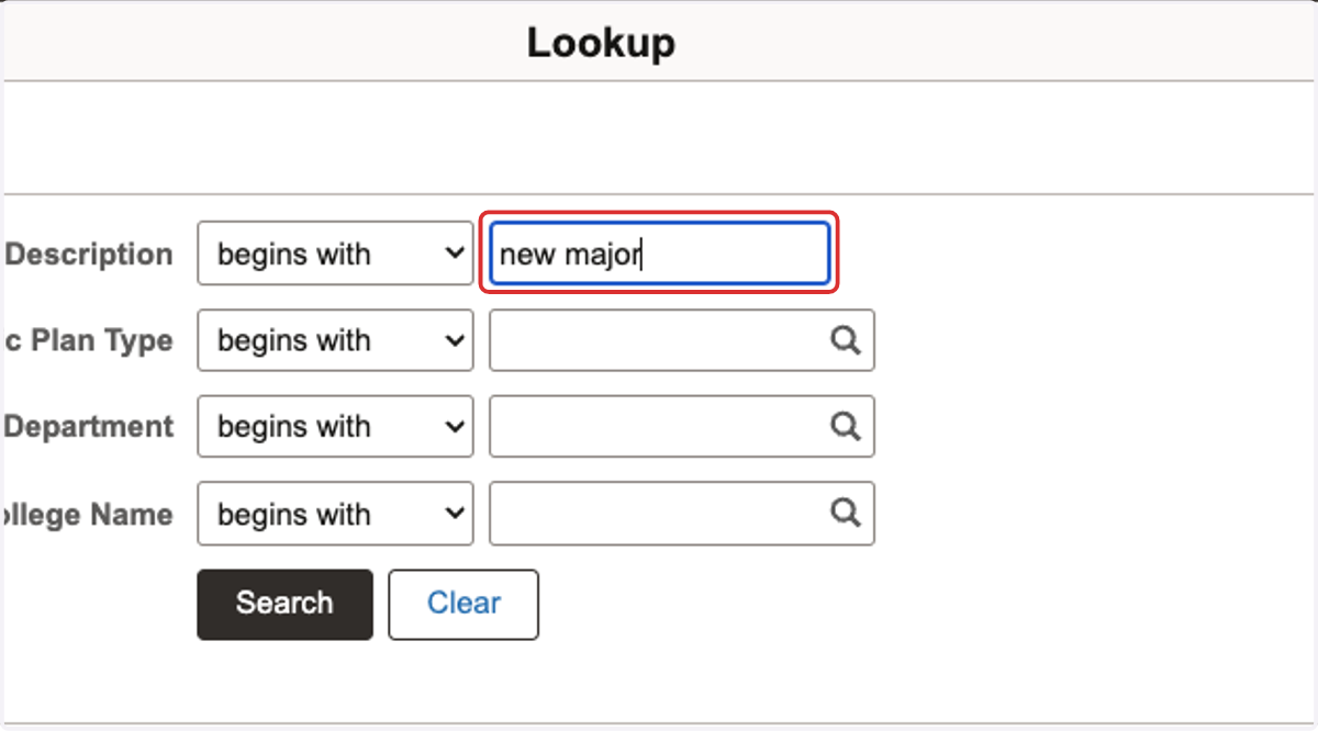 Using keywords, search the name of the major you would like to switch to