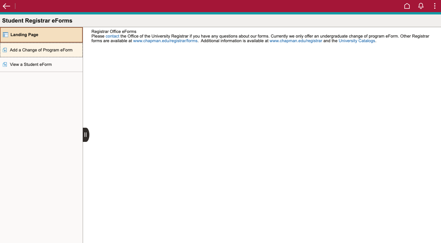 Click on Add a Change of Program eForm