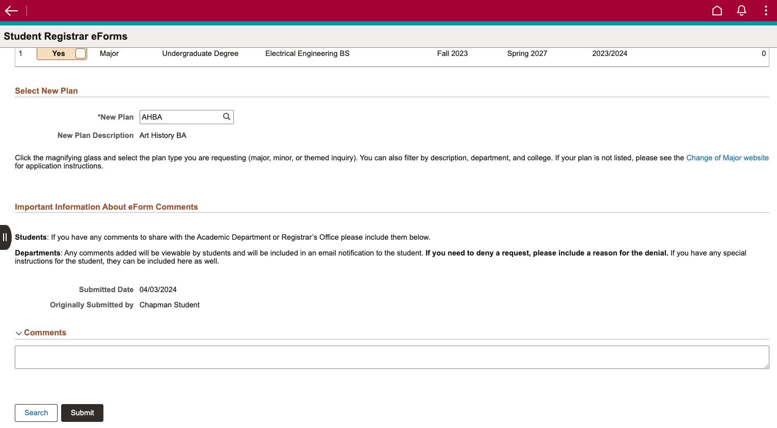 If needed, leave comments for the Department or Registrar to review