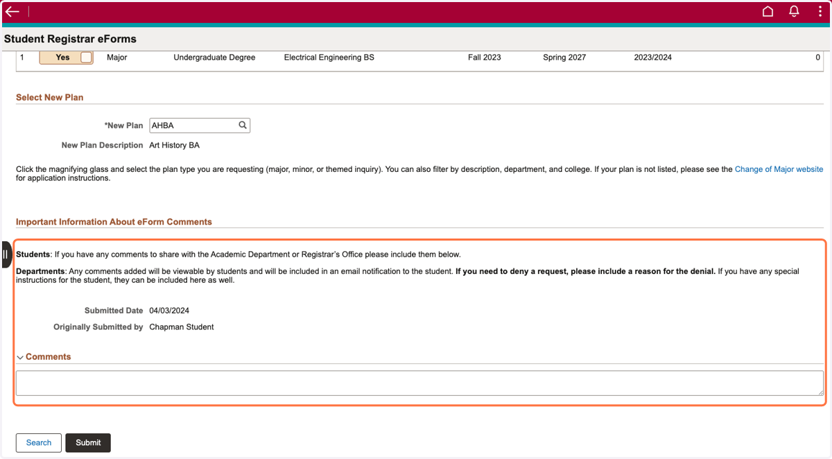 If needed, leave comments for the Department or Registrar to review