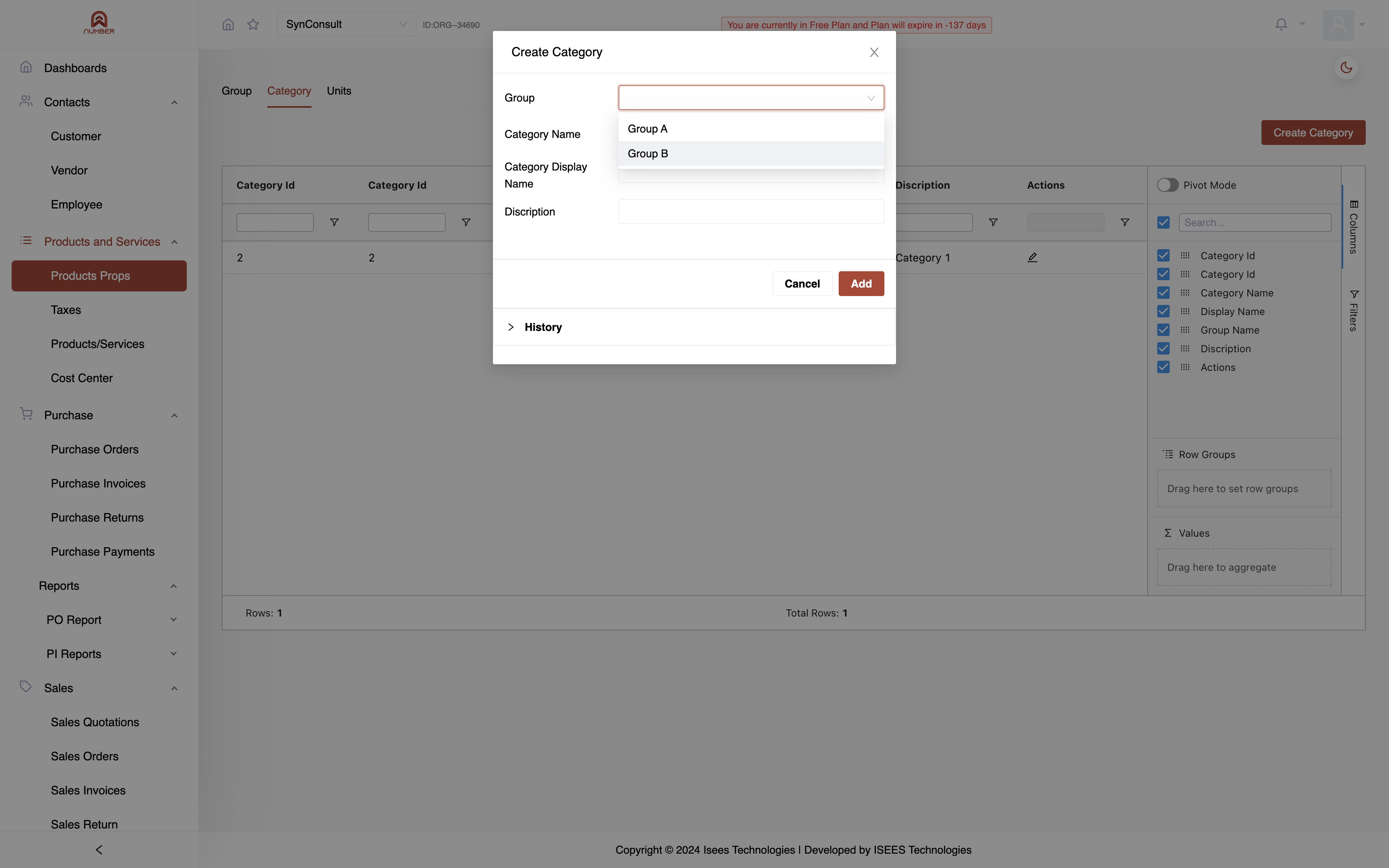 Select the "Group" to which the Category is meant to be Assigned