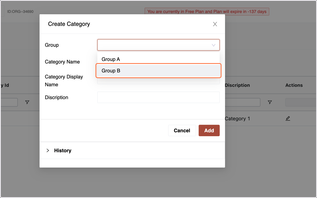 Select the "Group" to which the Category is meant to be Assigned