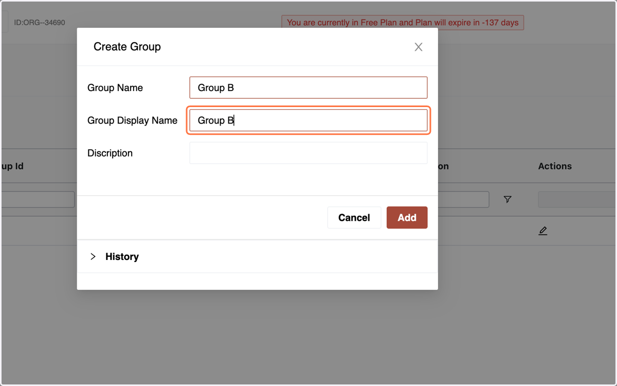 Enter group details:Display Name