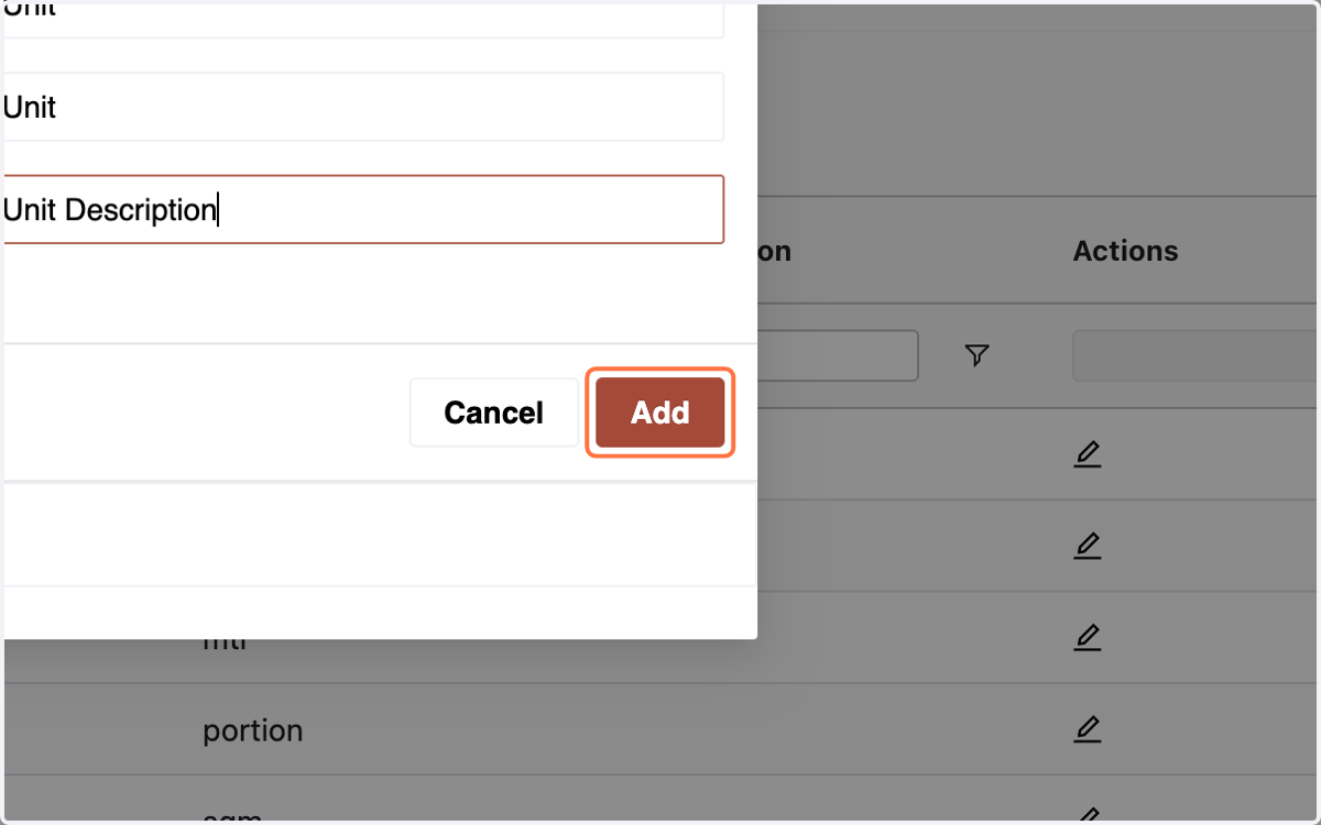 Click "Add" to create the unit of measurement.