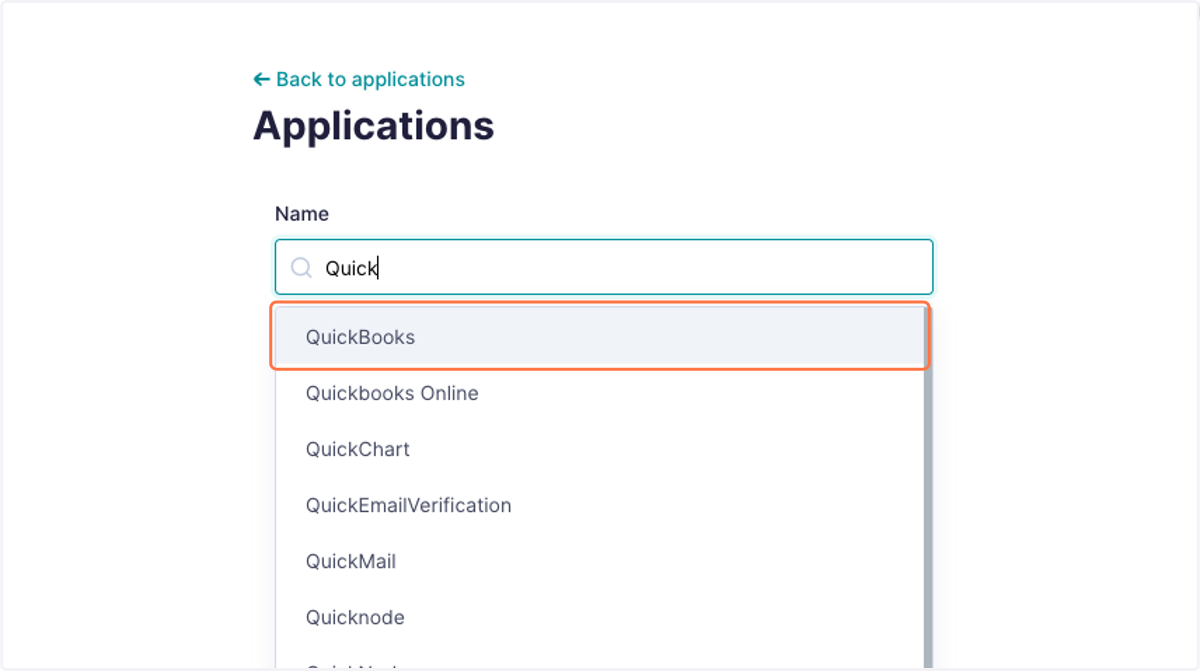Type the name of your software, or how you'd like to call the app. Even if you don't see your software in the dropdown list, the app will be created regardless and we will match the app to a known SaaS provider once the first transaction comes throug