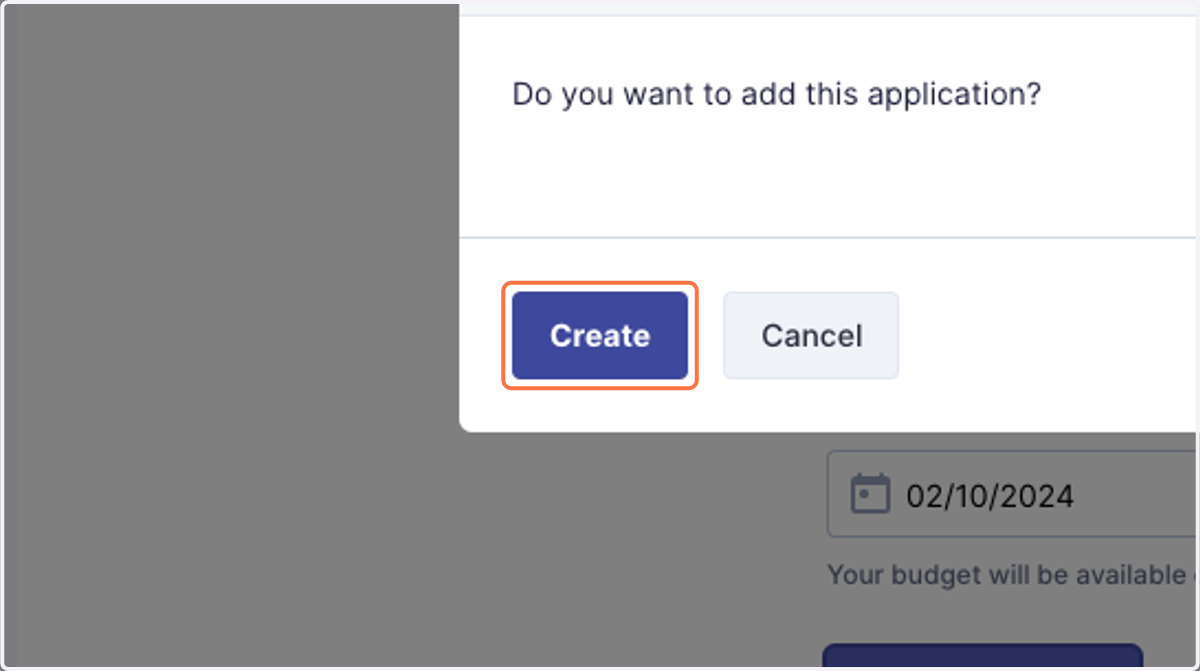 Click on Create to confirm.
