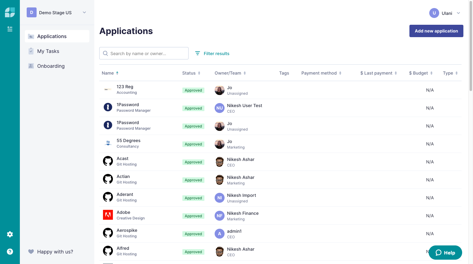 At the top right of your Applications tab, click on Add new application.