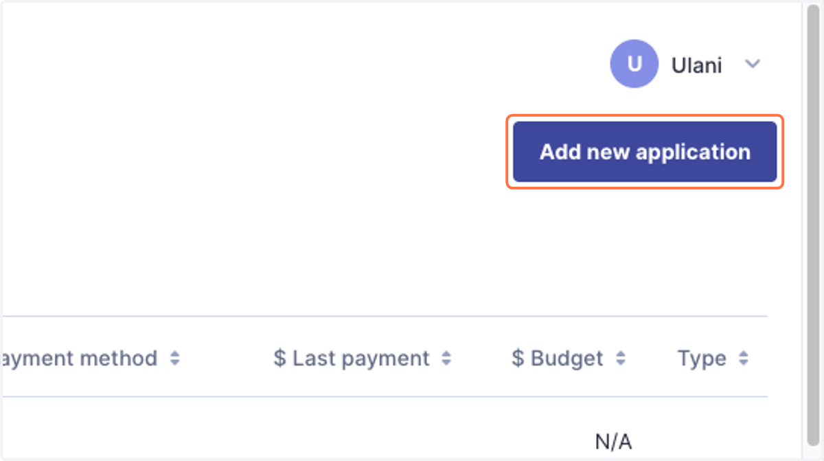 At the top right of your Applications tab, click on Add new application.