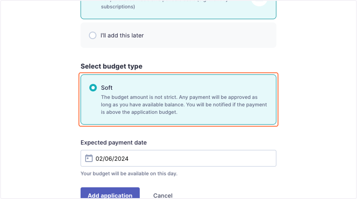 Your applications all have soft budgets. This means that payments will go through as long as you have a sufficient available balance. You will be notified if the payment exceeds the set budget.