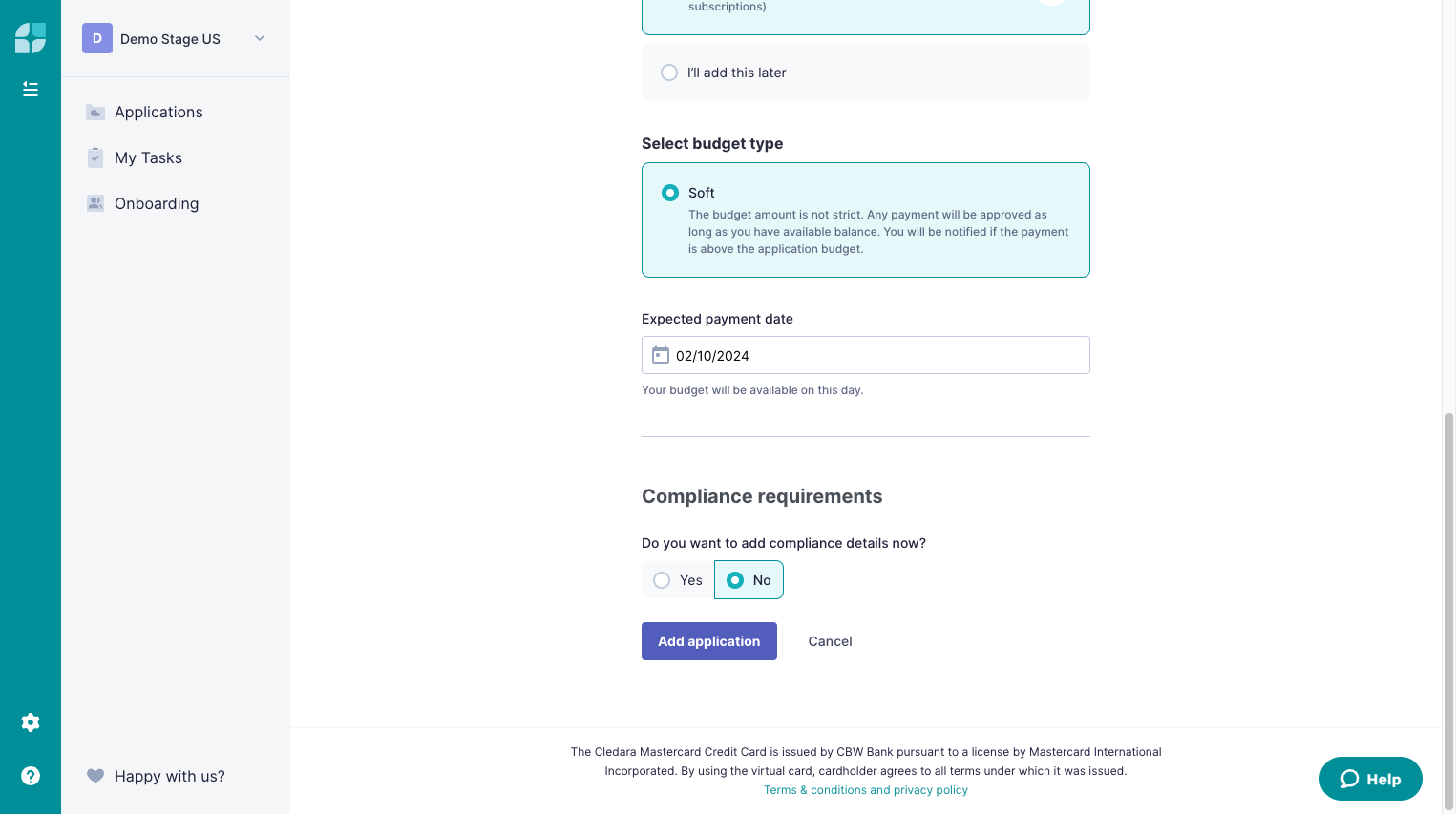 Click No to fill in the Compliance questionnaire later.