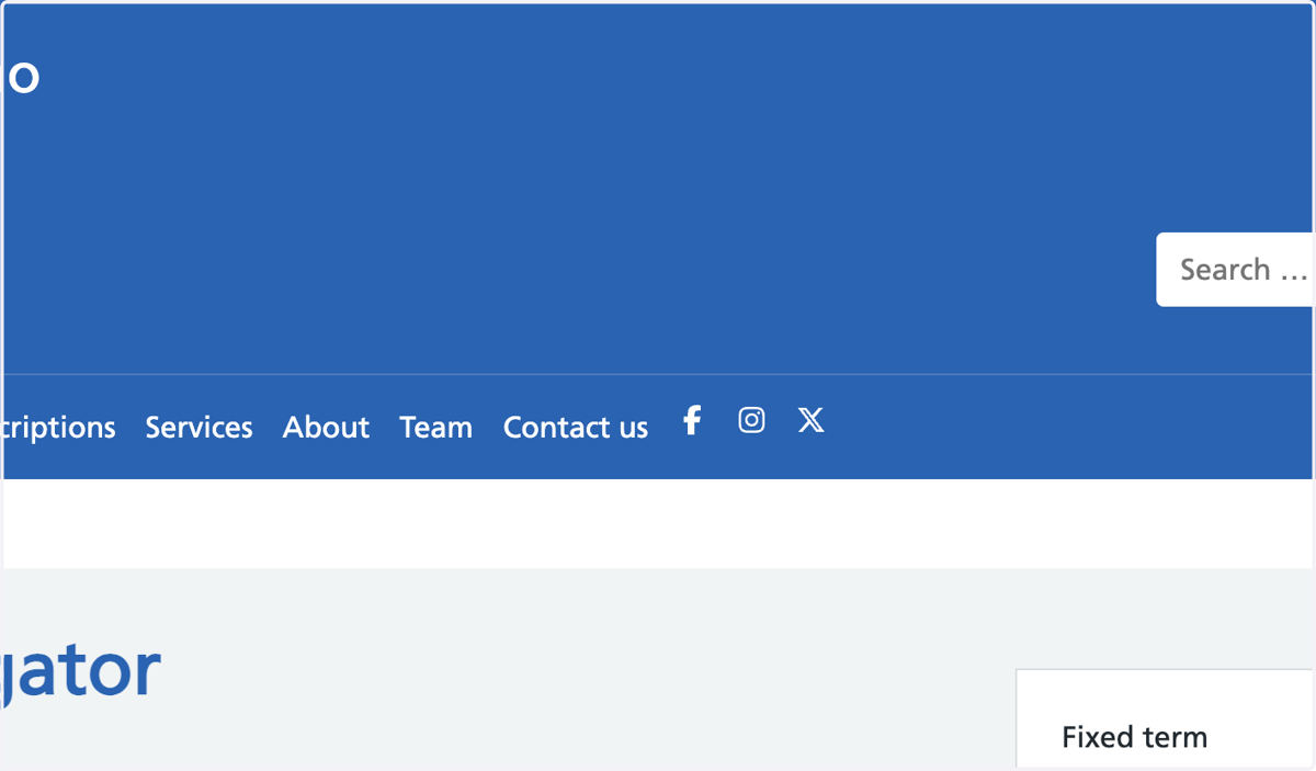 A Job published on a Navigator website, with Edit Jobs selected in the Admin toolbar.