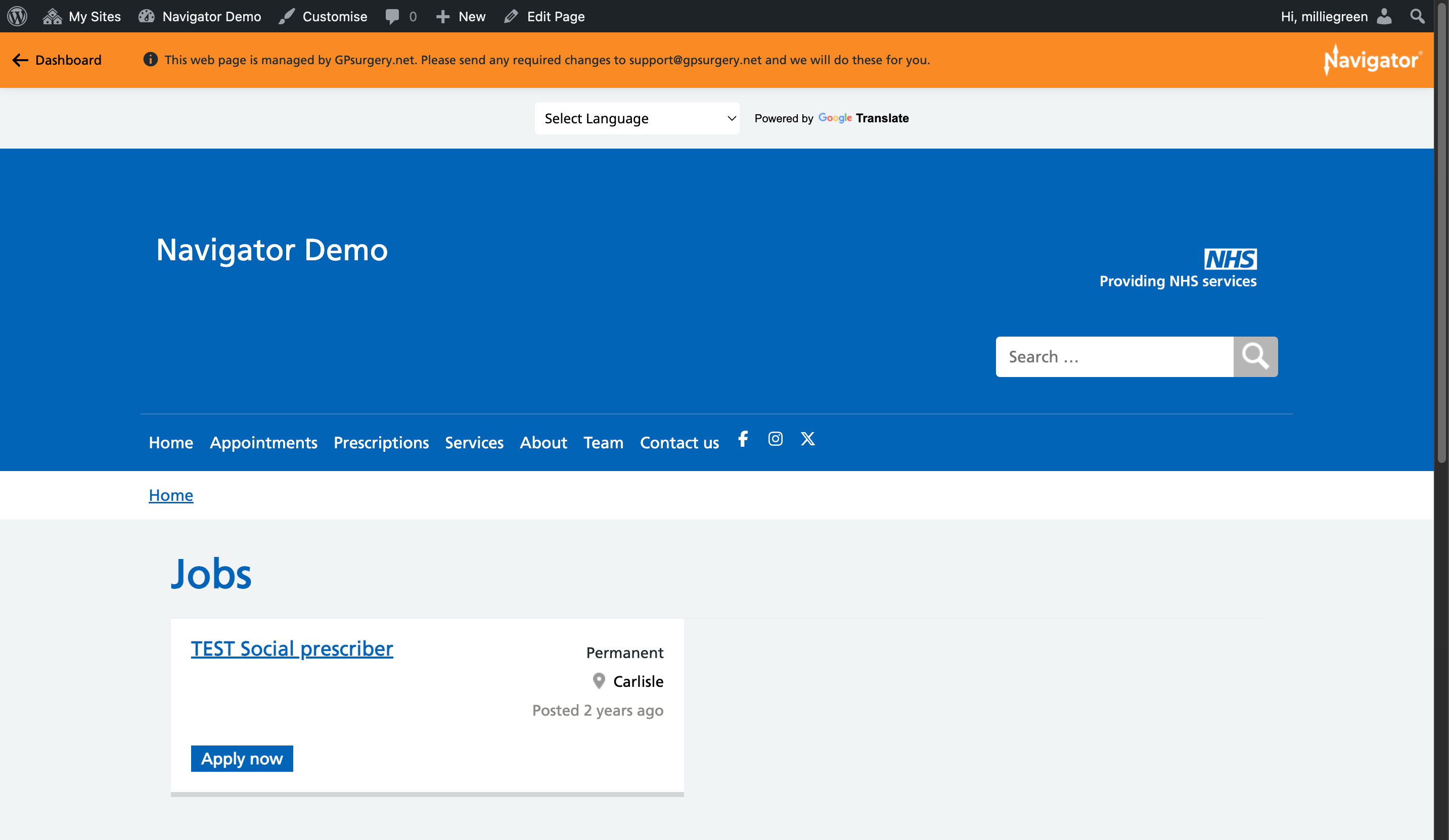 The Jobs page with the job no longer visible on the page.