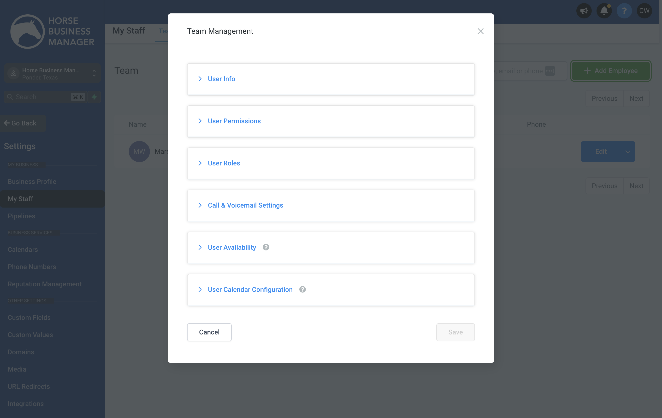 Open the User Info tab