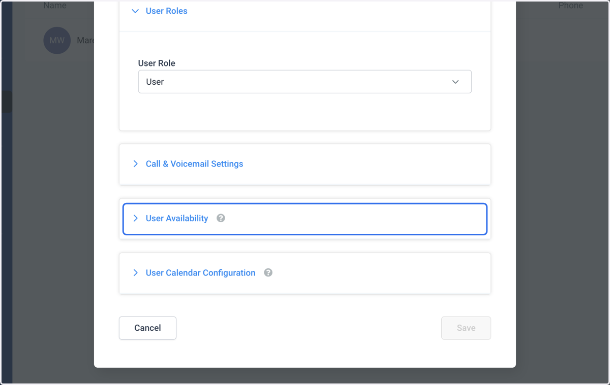 Open the User Availability tab