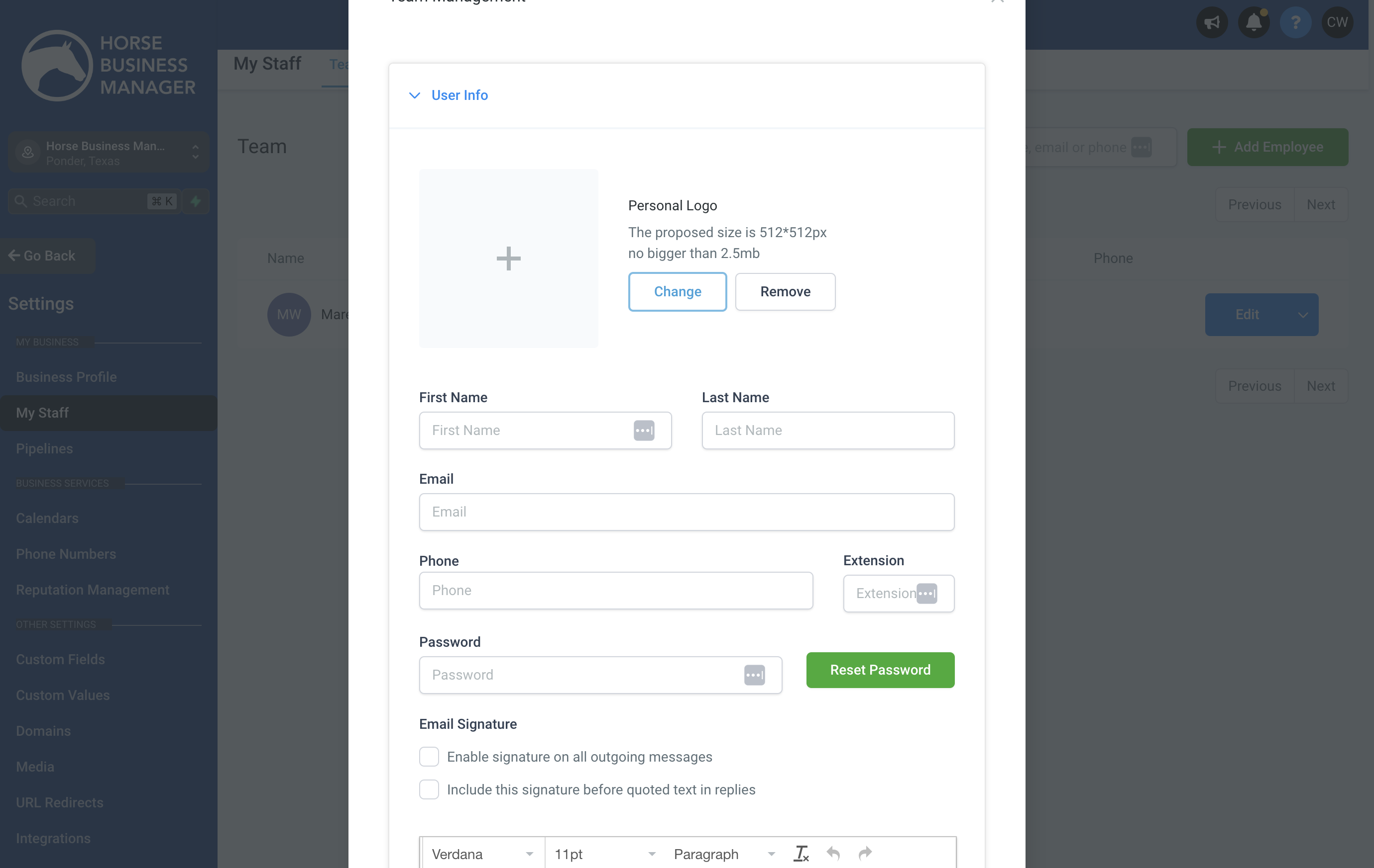 Add the User's Information to this section