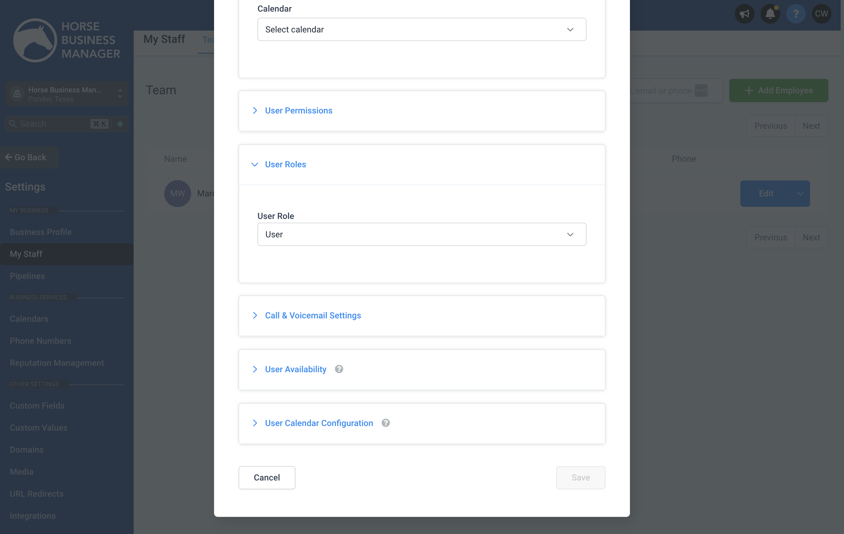 Choose the User Role