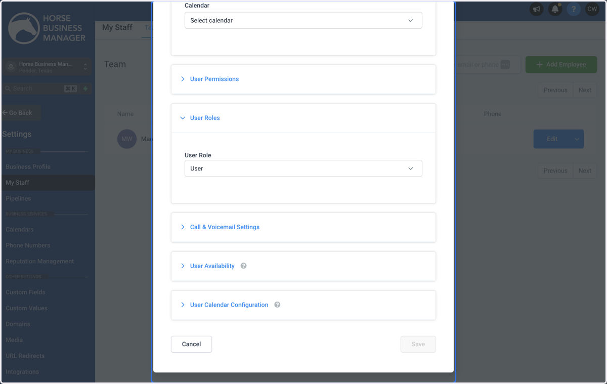 Choose the User Role