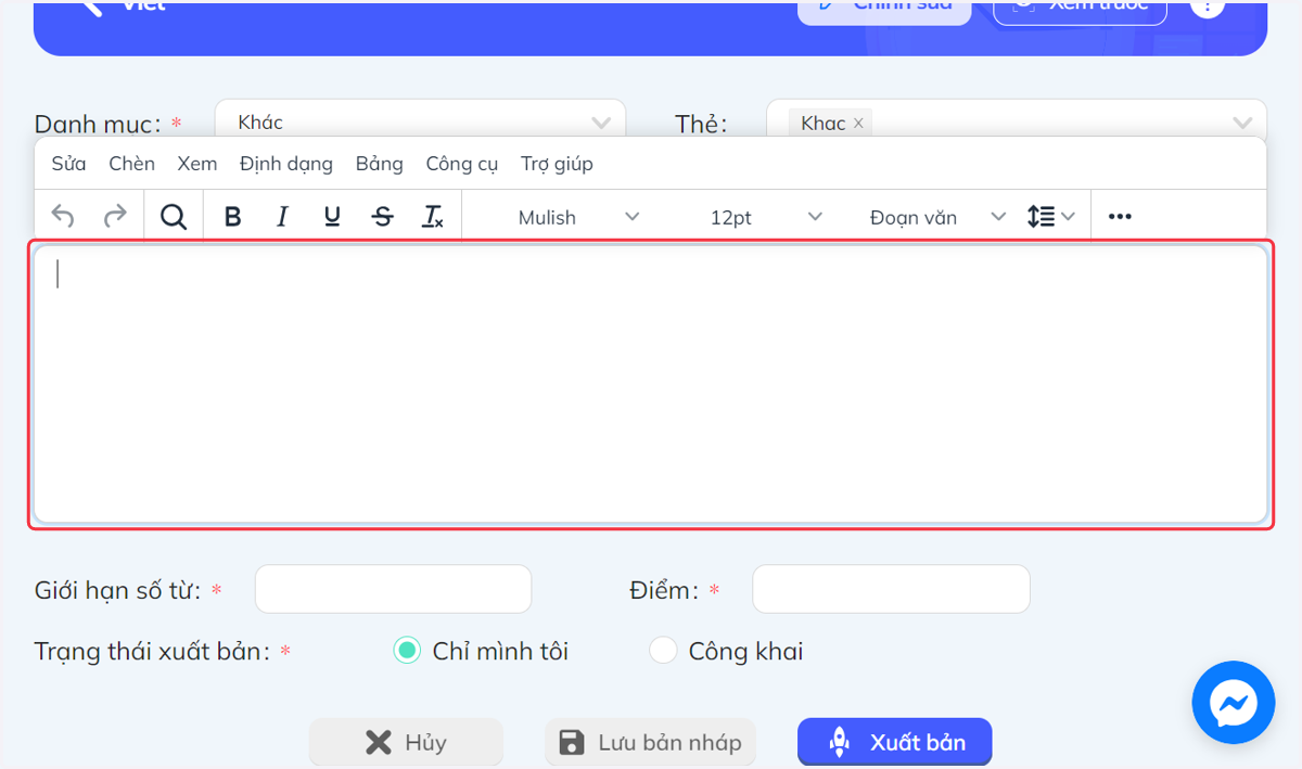Nhập yêu cầu bài viết vào khung này