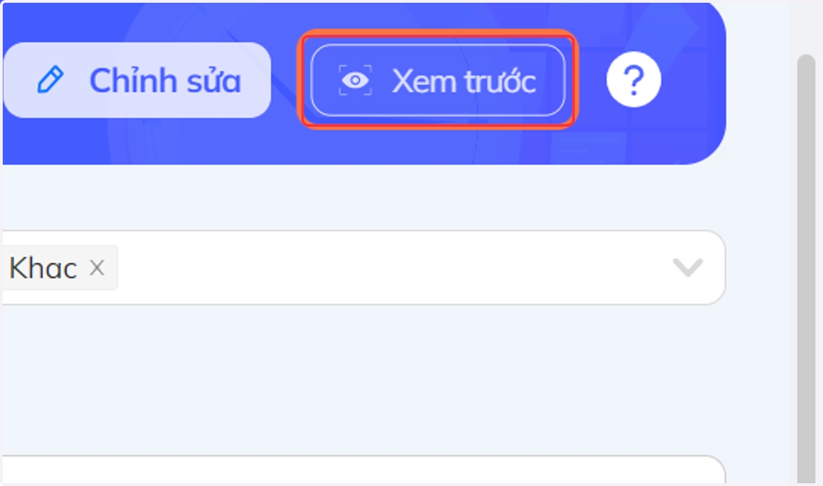 Nhấn chọn "Xem trước" để xem mẫu câu hỏi