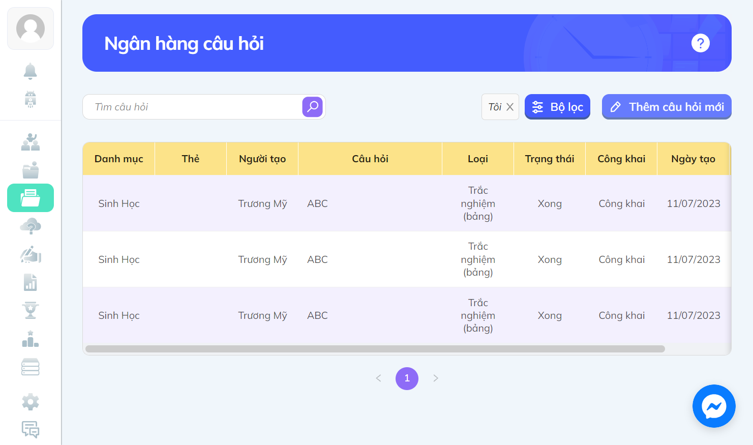 Nhấn chọn "Thêm câu hỏi mới" để chọn dạng câu hỏi