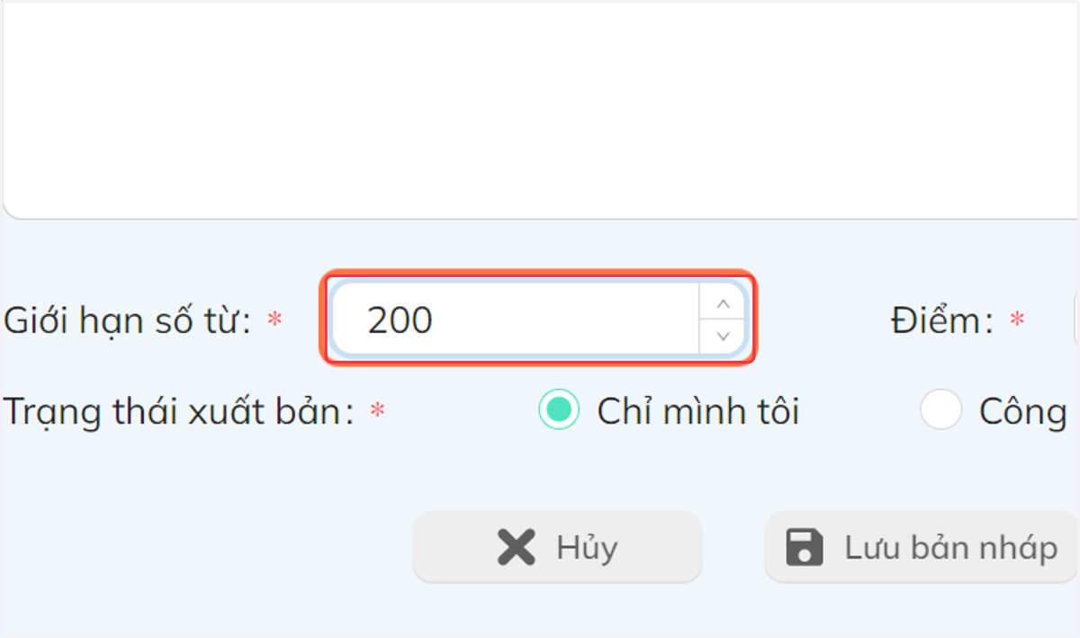 Nhập giới hạn số từ cao nhất mà học sinh được phép viết