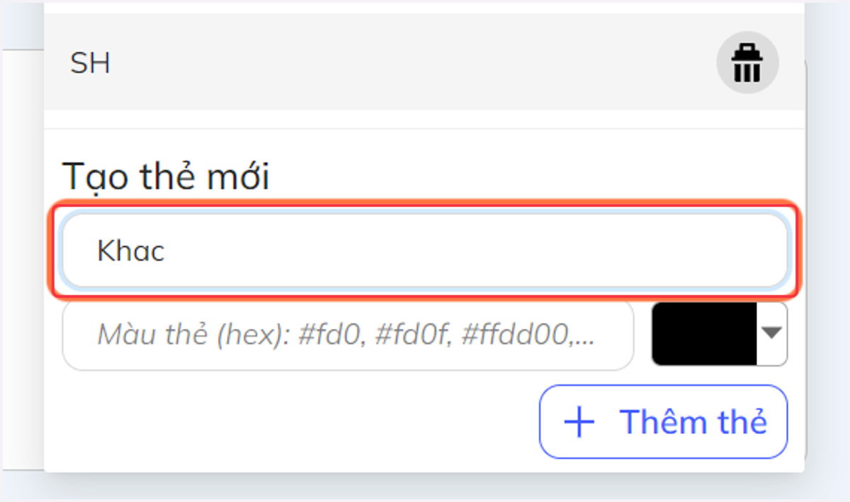 Nếu không có thẻ cần dùng, tại chỗ "Tạo thẻ mới" nhập tên thẻ mới