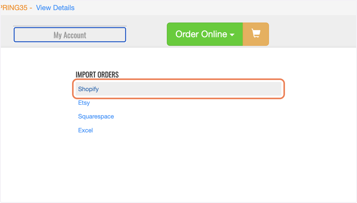 Click on Shopify