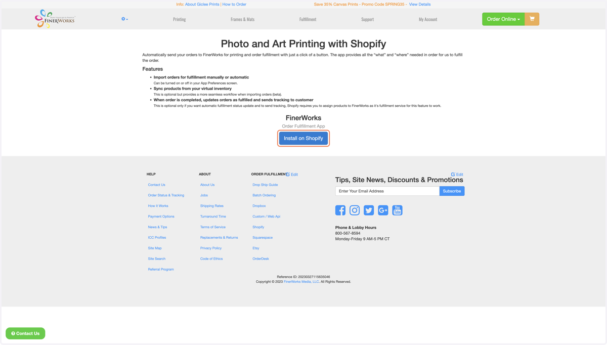 Click on Install on Shopify