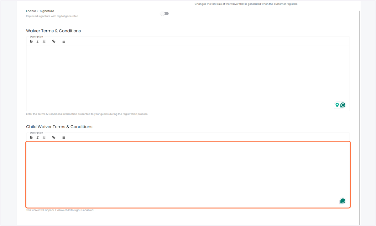 Upload your minor waiver text (Just the legal text)