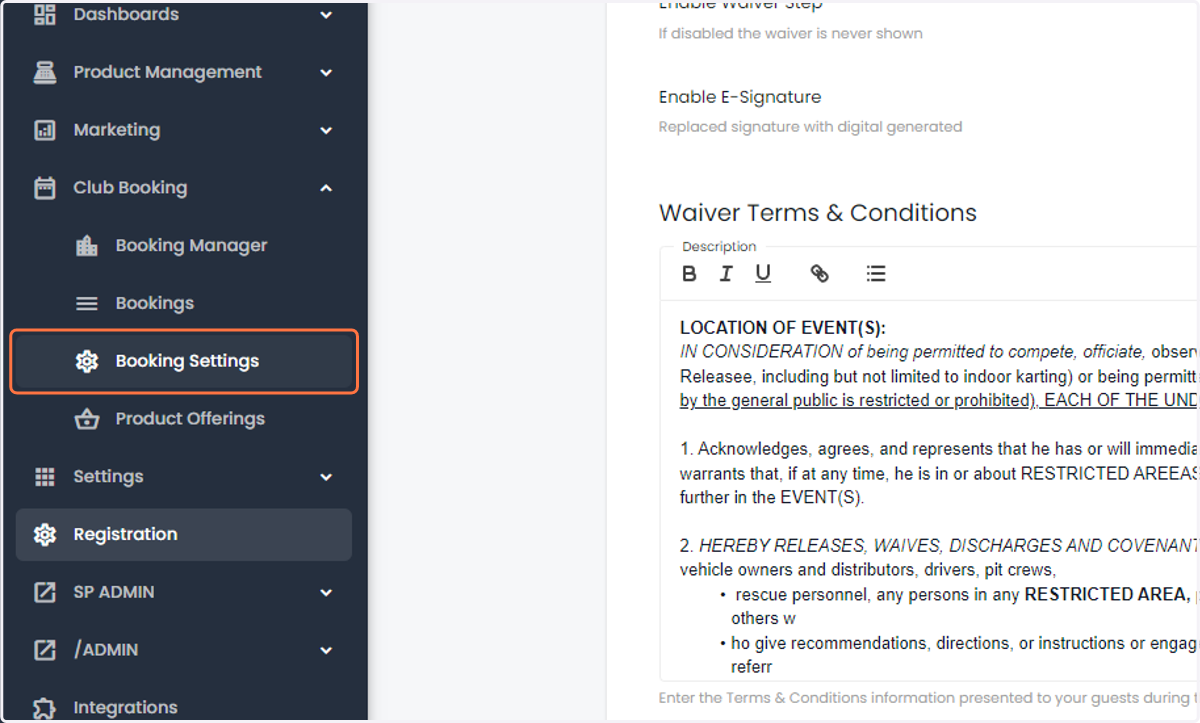 Click on Booking settings