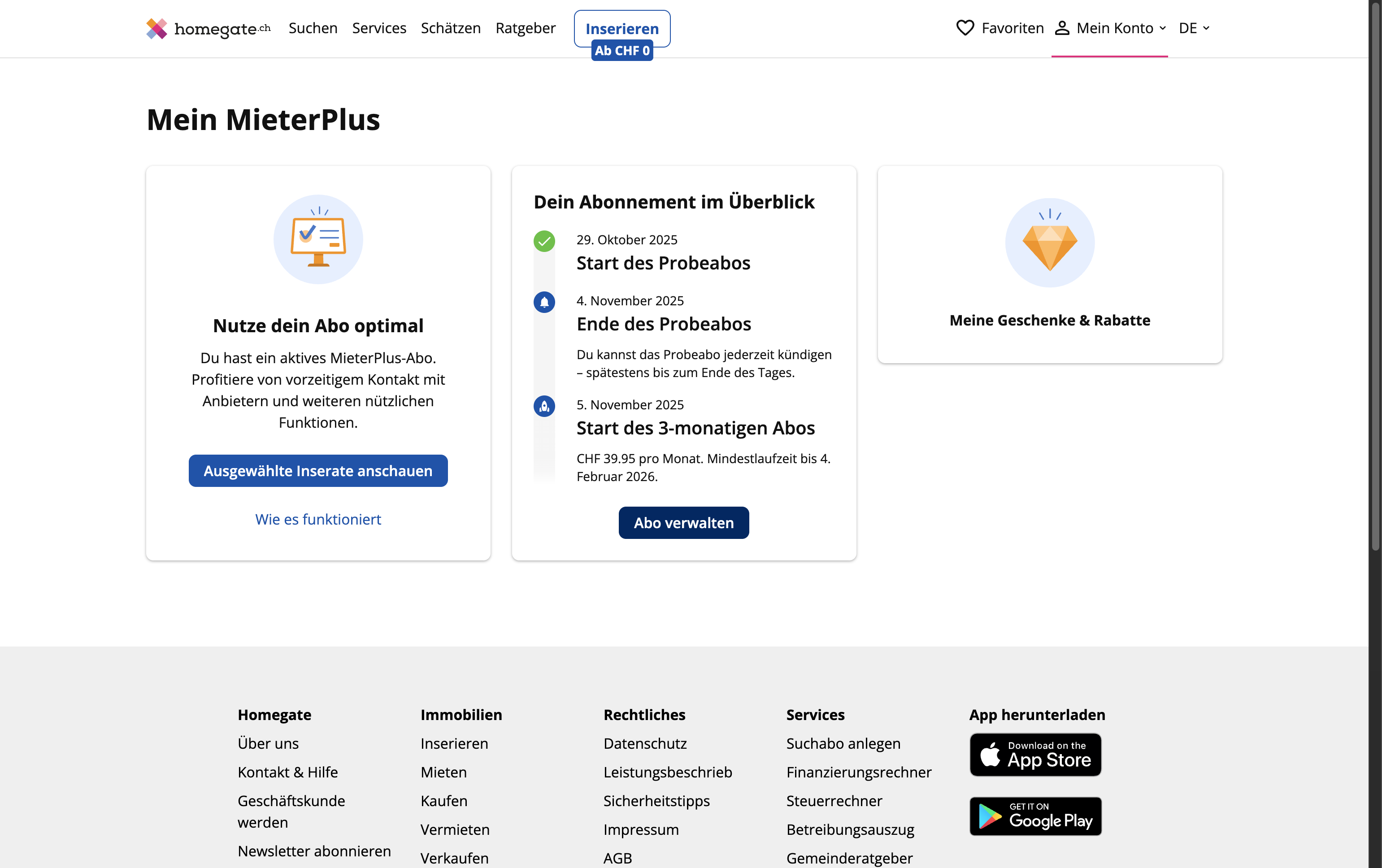 Klick auf Abo verwalten