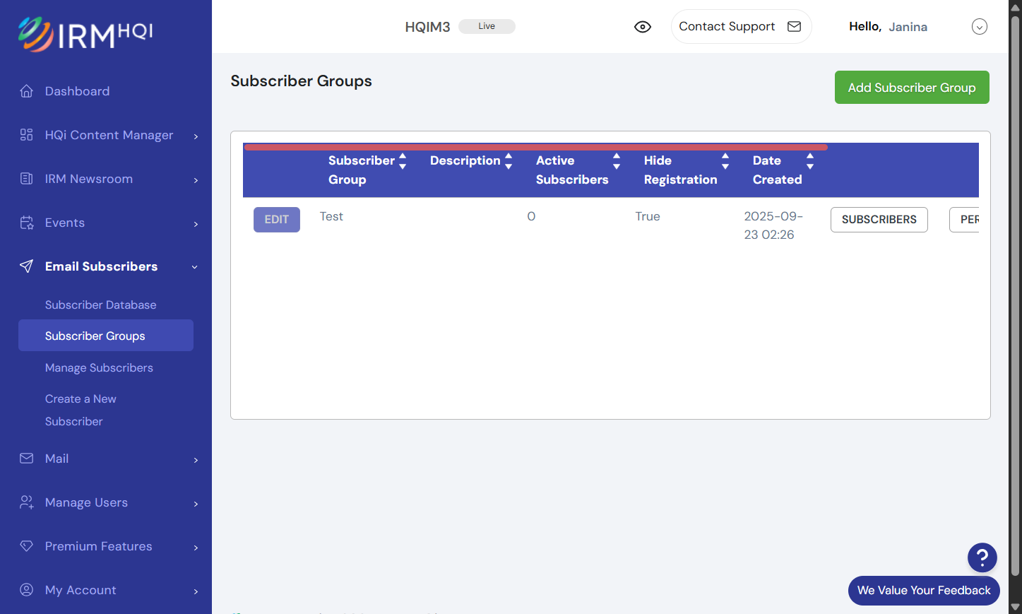 Click the “Edit” link beside your selected subscriber group.