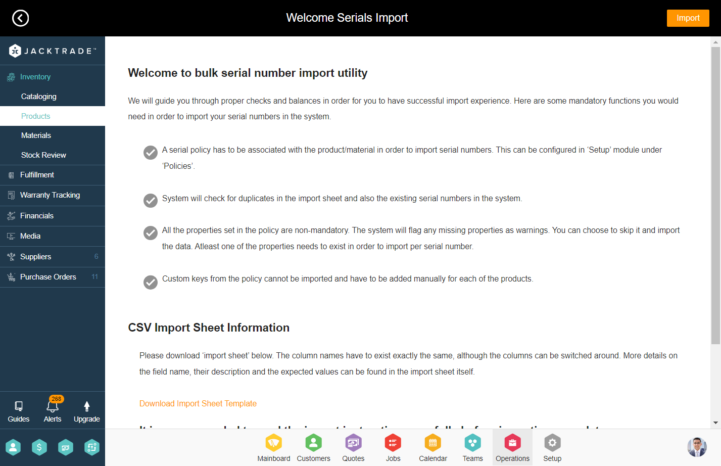 Click on Download Import Sheet Template