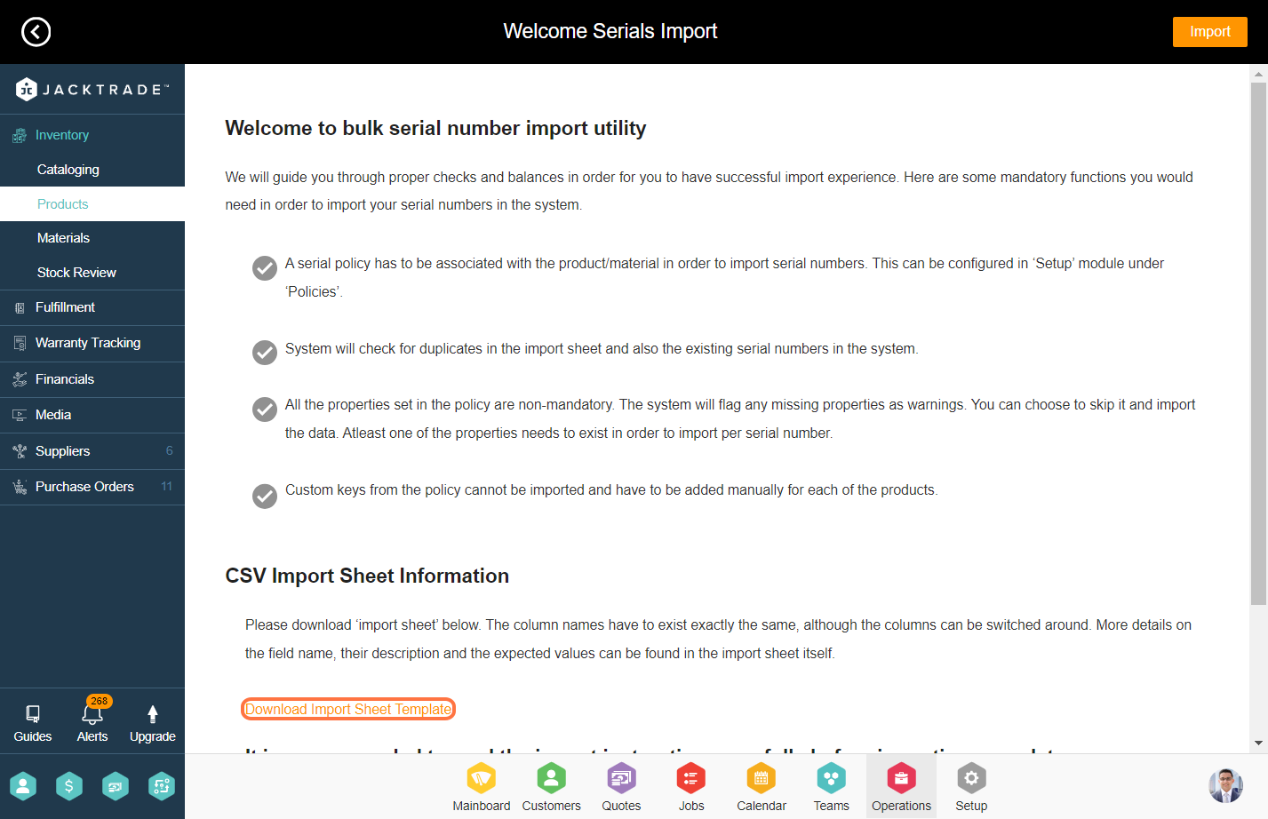 Click on Download Import Sheet Template