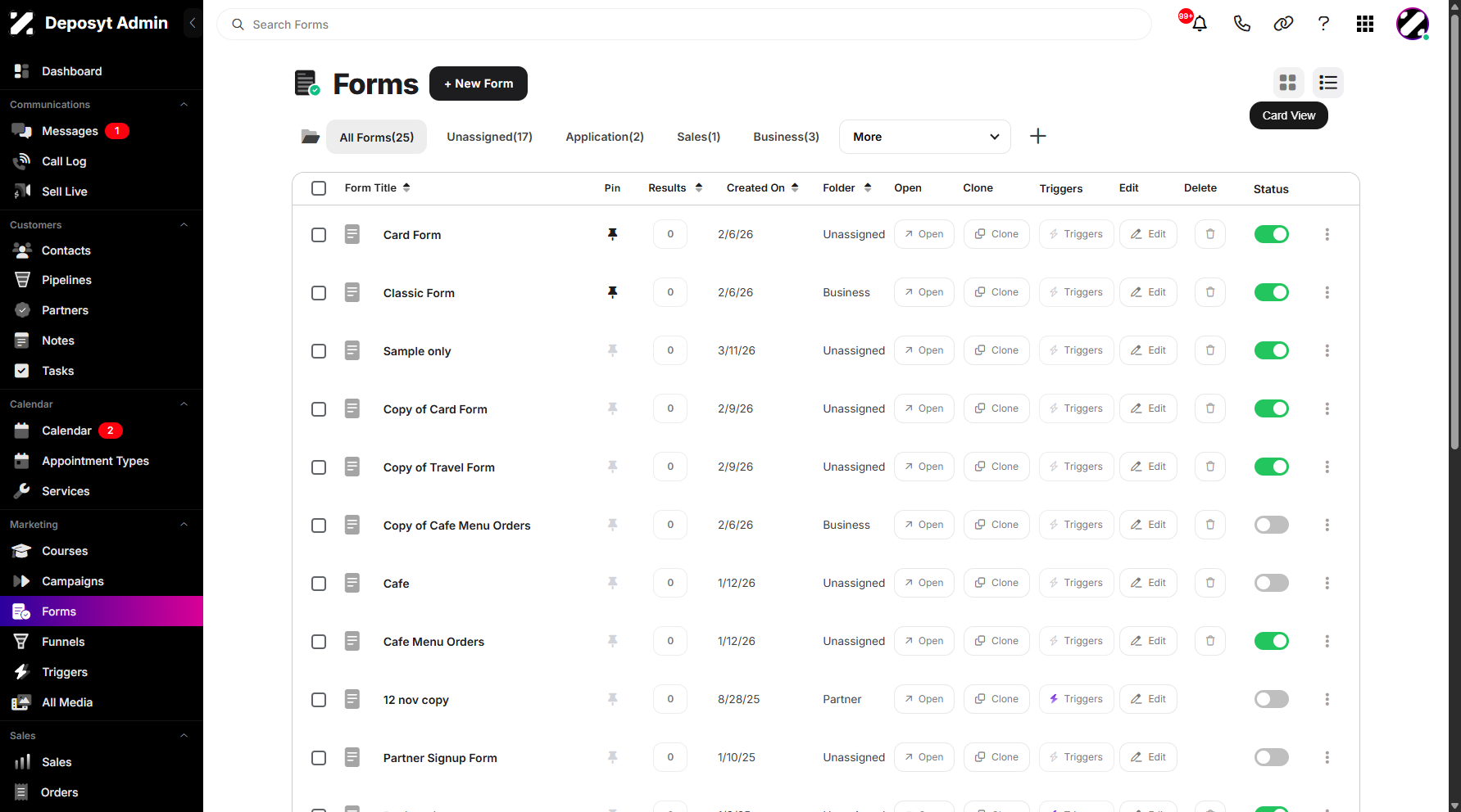 Step 3: Click on Card View to navigate.