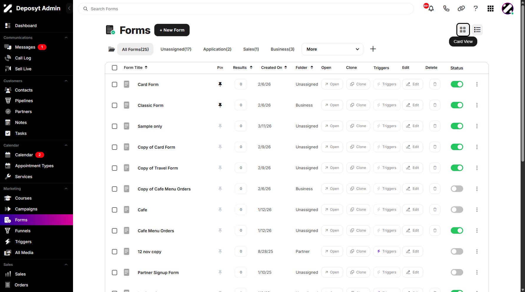 Step 3: Click on Card View to navigate.
