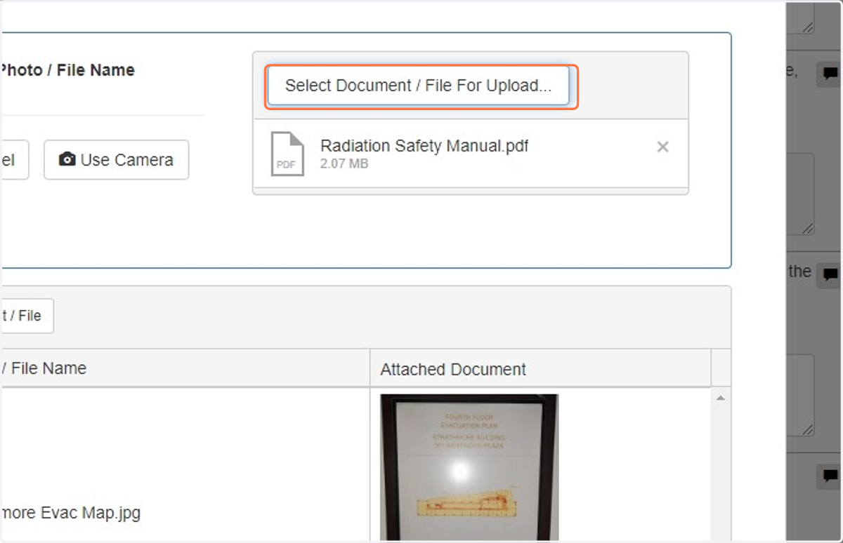 Click on the "Select Document/File for Upload..." button to select a file from your local file directory.
