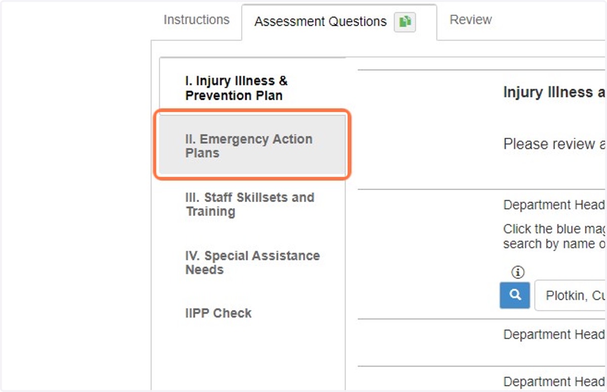 Navigate to the Emergency Action Plan section.