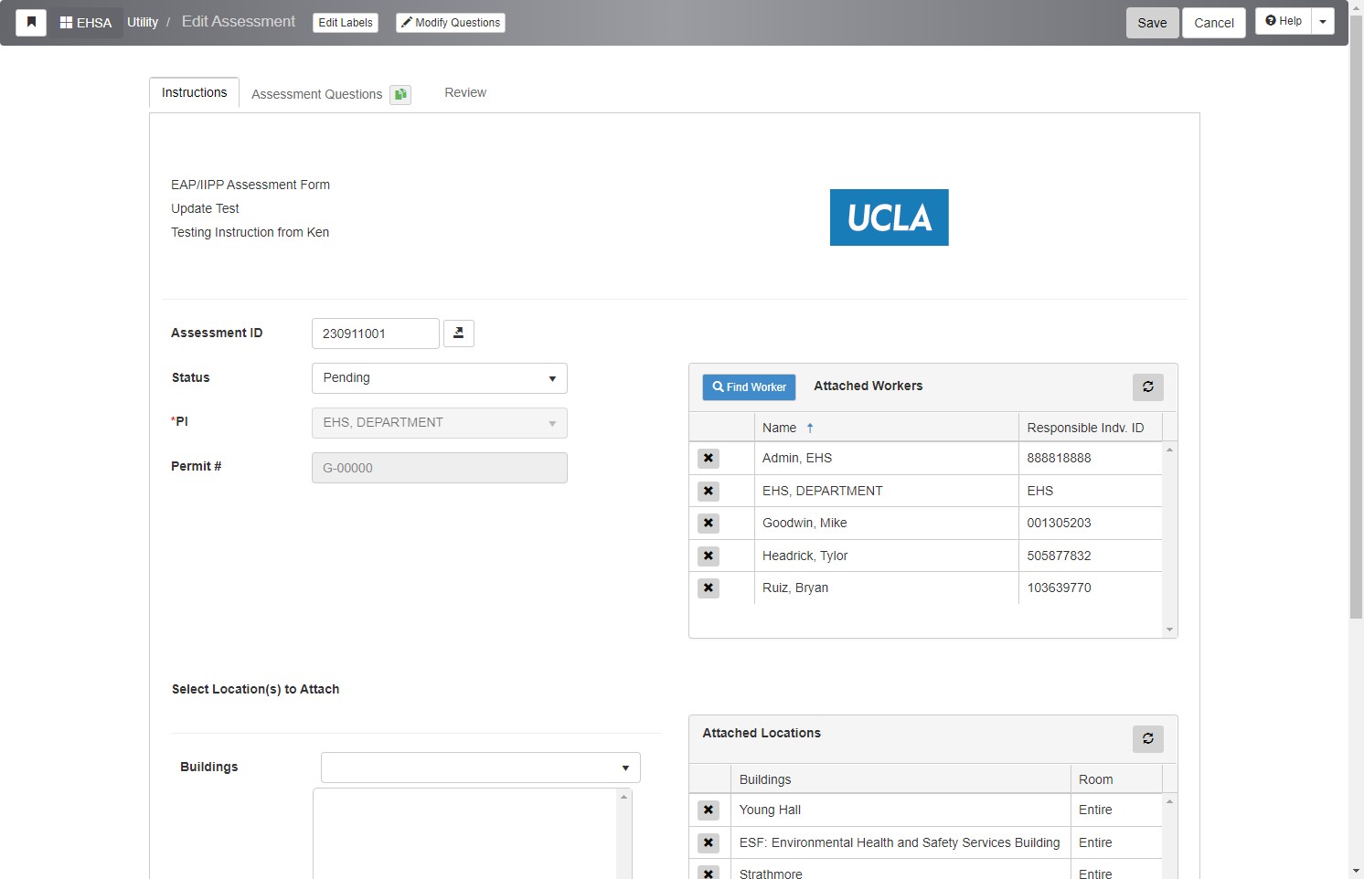 Navigate to the Assessment Questions tab