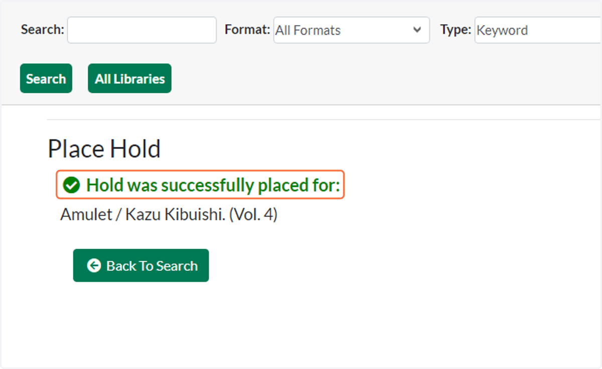 Click on Hold was successfully placed for: